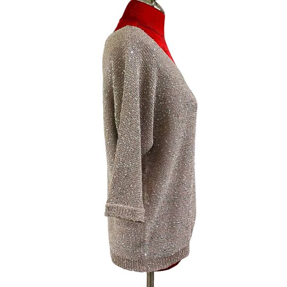 WD NY Sparkle Sweater Size L Casual Slouchy Sequins Chic Lux Elegant Blush Beige - Picture 9 of 10